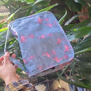 Flamingo Gray & Pink Toiletry Travel Bag W Hook